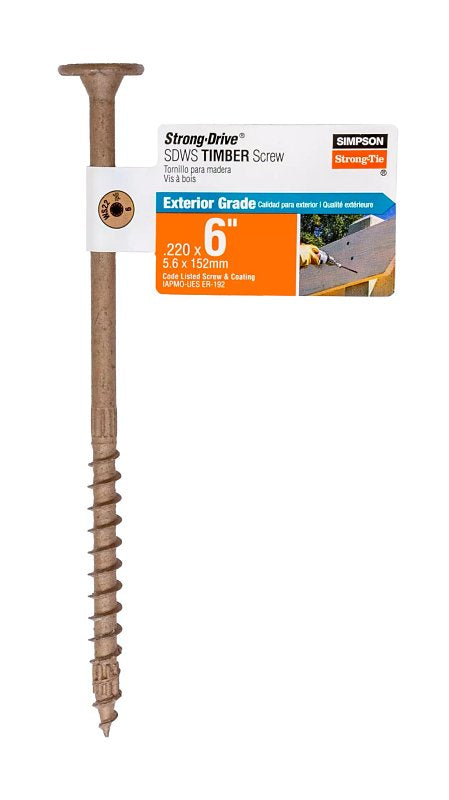 SIMPSON STRONG-TIE Simpson Strong-Tie Strong-Drive SDWS SDWS22600DB-RP1 Timber Screw, 6 in L, Serrated Thread, Washer Head, Tan, Steel