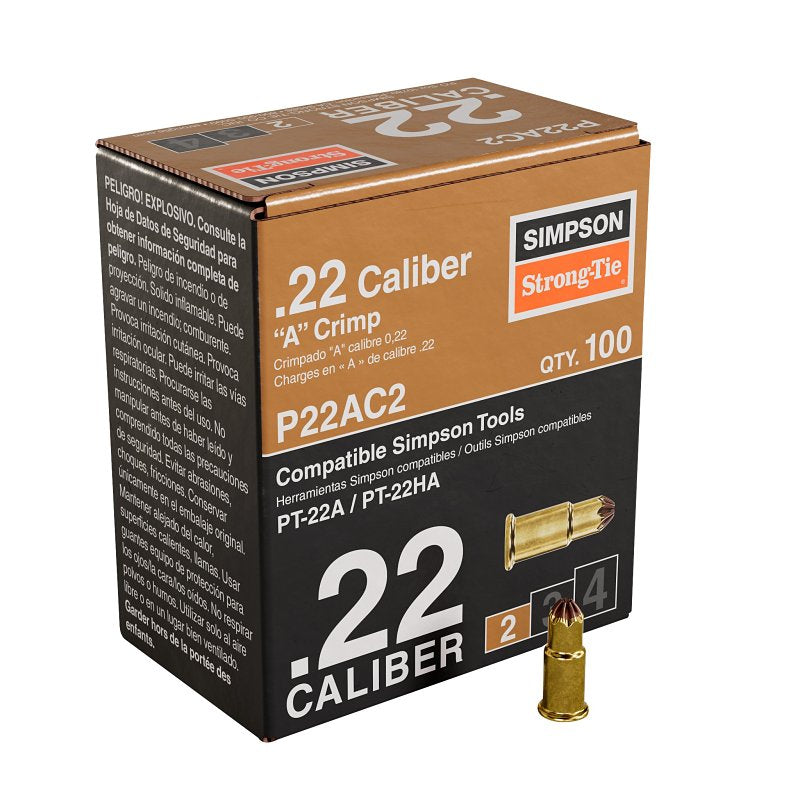 SIMPSON STRONG-TIE Simpson Strong-Tie P22AC P22AC2 Crimp Load, 0.22 Caliber, Power Level: 2, Brown Code, 1-Load