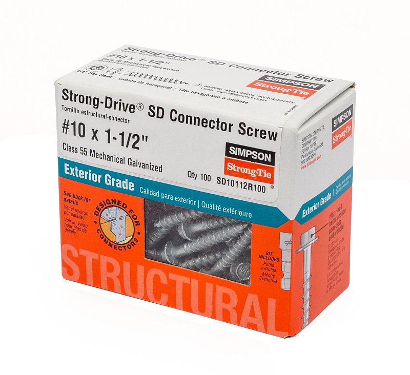 SIMPSON STRONG-TIE Simpson Strong-Tie Strong-Drive SD SD10112R100 Connector Screw, #10 Thread, 1-1/2 in L, Serrated Thread, Hex Head