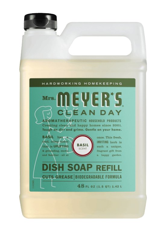 MRS MEYERS Mrs. Meyer's Clean Day 11182 Dish Soap Refill, 48 fl-oz Bottle, Liquid, Basil, Colorless