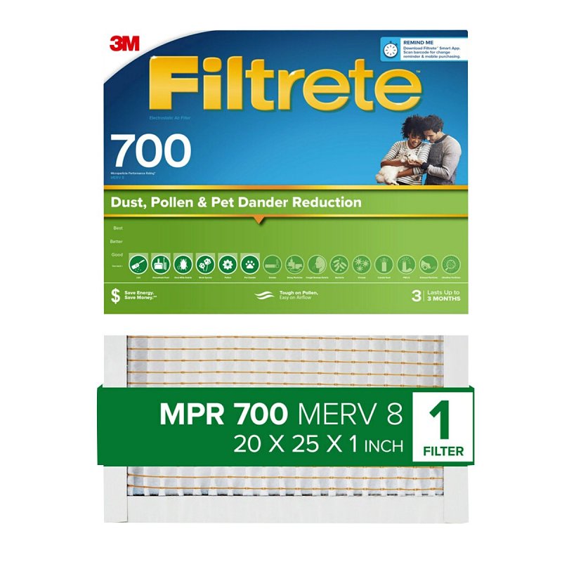 FILTRETE Filtrete 703-4 Air Filter, 25 in L, 20 in W, 8 MERV, 700 MPR, Fiberglass Frame