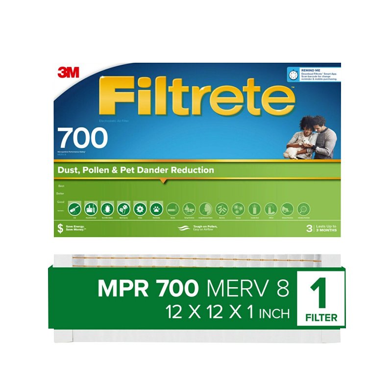 FILTRETE Filtrete 710-4 Air Filter, 12 in L, 12 in W, 8 MERV, 700 MPR