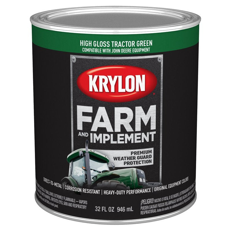 KRYLON Krylon Farm & Implement Series K02023000 Farm Equipment Paint, High-Gloss, John Deere Green, 1 qt