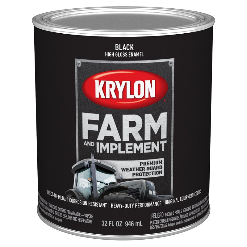 KRYLON Krylon Farm and Implement K02020008 Paint, High-Gloss, Black, 1 qt Can PAINT KRYLON