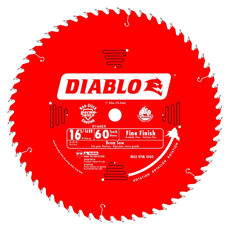 DIABLO Diablo D1660X Beam Saw Blade, 16-5/16 in Dia, 1 in Arbor, 60-Teeth, Carbide Cutting Edge TOOLS DIABLO