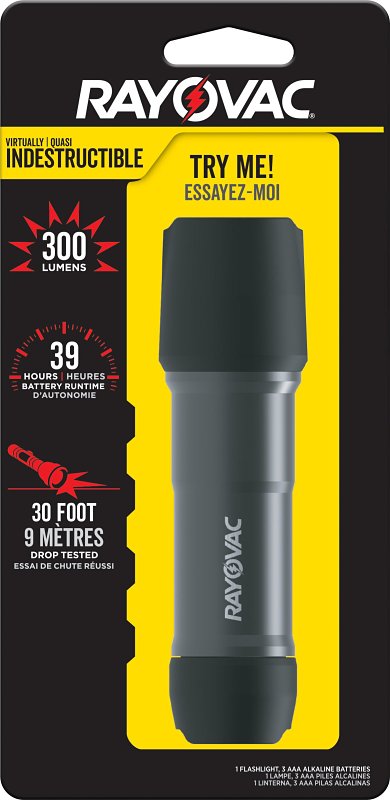 ENERGIZER BATTERY Rayovac ROVDIY3AAA1 Flashlight, AAA Battery, Alkaline Battery, LED Lamp, 300 Lumens, 551 ft Beam Distance, Black ELECTRICAL ENERGIZER BATTERY