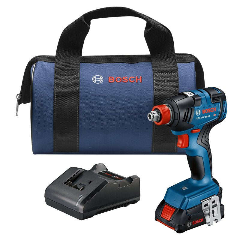 BOSCH Bosch GDX18V-1800B12 Impact Driver Kit, Battery Included, 18 V, 2 Ah, 1/4, 1/2 in Drive, Hex, Square Drive TOOLS BOSCH