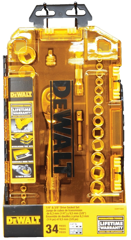 DEWALT DEWALT DWMT73804 Socket Set, 34-Piece, Chrome Vanadium, Polished Chrome Vanadium