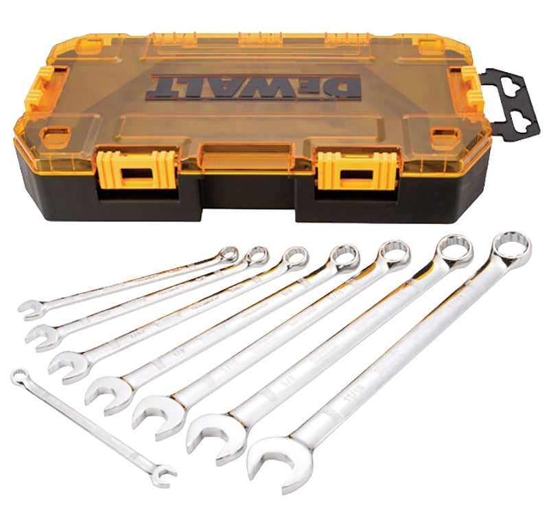 DEWALT DEWALT DWMT73809 Combination Wrench Set, 8-Piece, Steel, Polished Chrome, Specifications: SAE Measurement