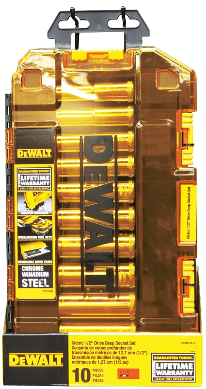 DEWALT DEWALT DWMT73815 Series Socket Set, Chrome Vanadium Steel, Chrome, Includes: (10) 1/2 in Drive Deep Sockets