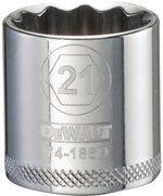 DEWALT DEWALT DWMT74186OSP Drive Hand Socket, 21 mm Socket, 3/8 in Drive, 12-Point, Steel, Polished Chrome Vanadium
