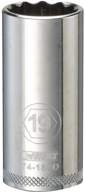 DEWALT DEWALT DWMT74188OSP Drive Hand Socket, 19 mm Socket, 3/8 in Drive, 12-Point, Steel, Polished Chrome Vanadium TOOLS DEWALT