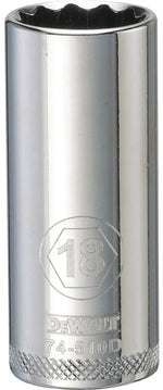 DEWALT DEWALT DWMT74510OSP Drive Hand Socket, 18 mm Socket, 3/8 in Drive, 12-Point, Steel, Polished Chrome Vanadium TOOLS DEWALT