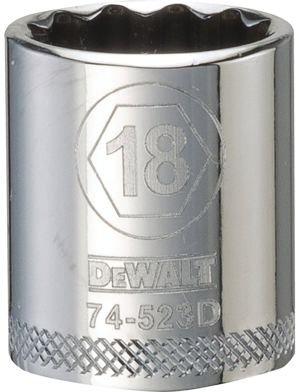 DEWALT DEWALT DWMT74523OSP Drive Hand Socket, 18 mm Socket, 3/8 in Drive, 12-Point, Steel, Polished Chrome Vanadium