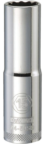 DEWALT DEWALT DWMT74545OSP Drive Socket, 15 mm Socket, Deep Socket, 3-1/8 in OAL, 1/2 in Drive, 12-Point, Vanadium Steel TOOLS DEWALT