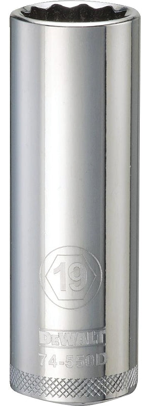 DEWALT DEWALT DWMT74550OSP Drive Hand Socket, 19 mm Socket, 1/2 in Drive, 12-Point, Steel, Polished Chrome Vanadium TOOLS DEWALT