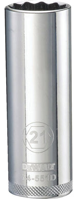 DEWALT DEWALT DWMT74551OSP Drive Socket, 21 mm Socket, Deep Socket, 3-1/8 in OAL, 1/2 in Drive, 12-Point, Vanadium Steel TOOLS DEWALT