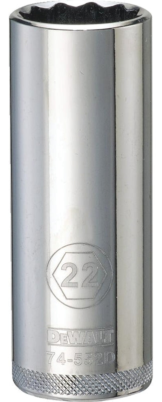 DEWALT DEWALT DWMT74552OSP Drive Hand Socket, 22 mm Socket, 1/2 in Drive, 12-Point, Steel, Polished Chrome Vanadium