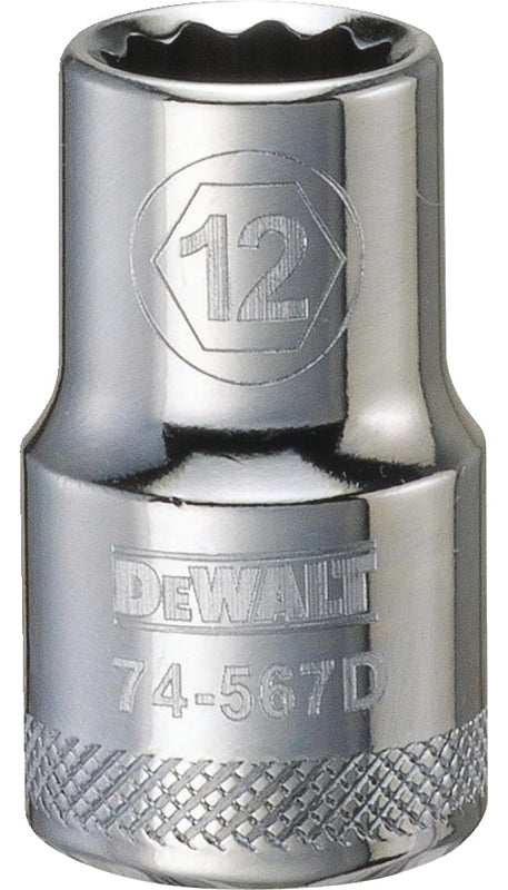 DEWALT DEWALT DWMT74567OSP Drive Hand Socket, 12 mm Socket, 1/2 in Drive, 12-Point, Steel, Polished Chrome Vanadium TOOLS DEWALT