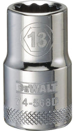DEWALT DEWALT DWMT74568OSP Drive Socket, 13 mm Socket, 1-1/2 in OAL, 1/2 in Drive, 12-Point, Vanadium Steel, Polished Chrome TOOLS DEWALT