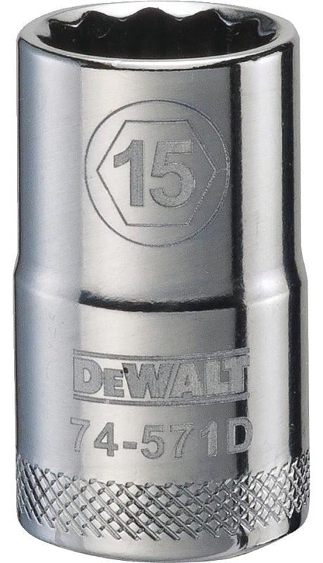 DEWALT DEWALT DWMT74571OSP Drive Socket, 15 mm Socket, 1-1/2 in OAL, 1/2 in Drive, 12-Point, Vanadium Steel, Polished Chrome TOOLS DEWALT