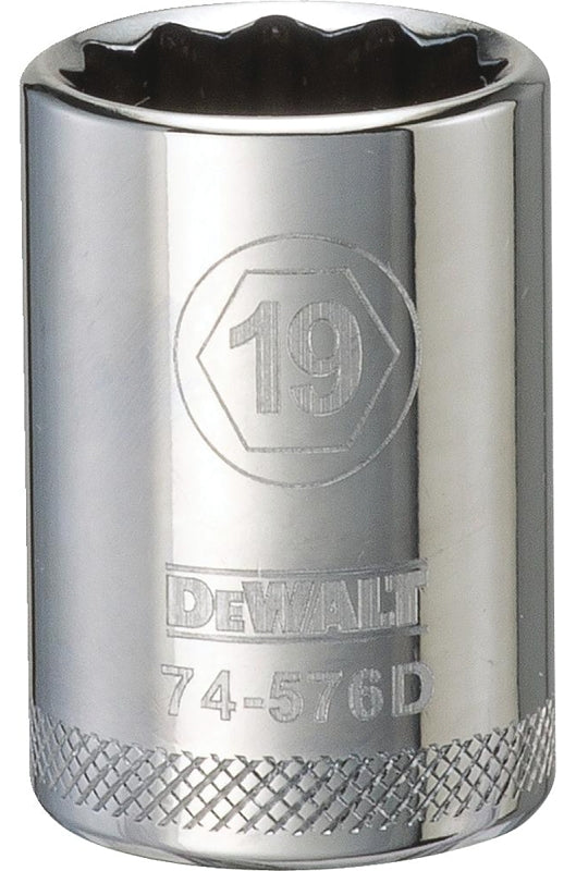 DEWALT DEWALT DWMT74576OSP Drive Hand Socket, 19 mm Socket, 1/2 in Drive, 12-Point, Steel, Polished Chrome Vanadium TOOLS DEWALT