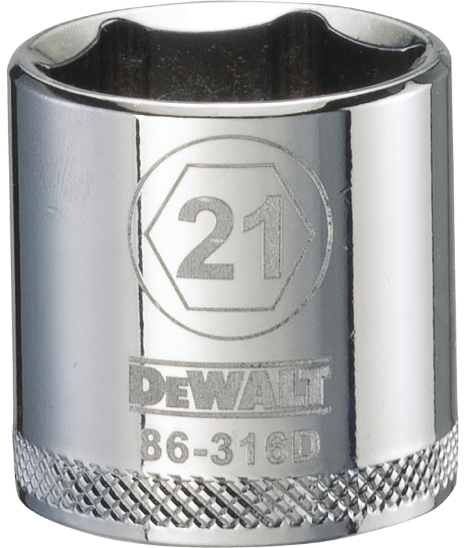 DEWALT DEWALT DWMT86316OSP Drive Hand Socket, 21 mm Socket, 3/8 in Drive, 6-Point, Steel, Polished Chrome Vanadium TOOLS DEWALT