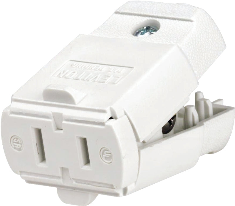 LEVITON Leviton 016-00102-0WP Electrical Connector, Polarized, 1/4 in, 2-Pole, 15 A, 125 V, NEMA: NEMA 1-15R, White