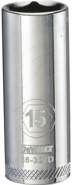 DEWALT DEWALT DWMT86327OSP Drive Hand Socket, 15 mm Socket, 3/8 in Drive, 6-Point, Steel, Polished Chrome Vanadium TOOLS DEWALT