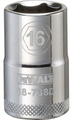 DEWALT DEWALT DWMT88738OSP Drive Socket, 16 mm Socket, 1-1/2 in OAL, 1/2 in Drive, 6-Point, Vanadium Steel, Polished Chrome TOOLS DEWALT