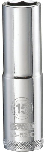 DEWALT DEWALT DWMT93530OSP Drive Socket, 15 mm Socket, Deep Socket, 3-1/8 in OAL, 1/2 in Drive, 6-Point, Vanadium Steel TOOLS DEWALT