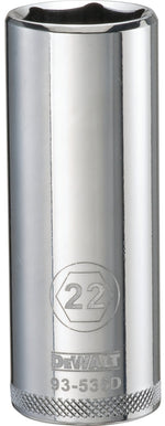 DEWALT DEWALT DWMT93536OSP Drive Socket, 22 mm Socket, Deep Socket, 3-1/8 in OAL, 1/2 in Drive, 6-Point, Vanadium Steel TOOLS DEWALT