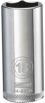 DEWALT DEWALT DWMT94955OSP Drive Hand Socket, 18 mm Socket, 3/8 in Drive, 6-Point, Steel, Polished Chrome Vanadium TOOLS DEWALT