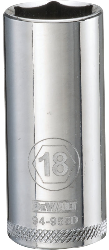 DEWALT DEWALT DWMT94955OSP Drive Hand Socket, 18 mm Socket, 3/8 in Drive, 6-Point, Steel, Polished Chrome Vanadium TOOLS DEWALT