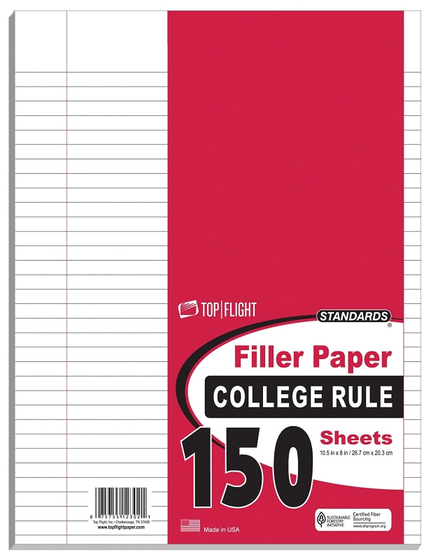 TOP FLIGHT Top Flight 4314212 Filler Paper, 10-1/2 in x 8 in, White