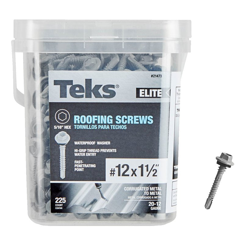 TEKS Teks Elite Series 21473 Roofing Screw, 1-1/2 in L, Coarse Thread, Washer Head, Hex Drive, Drill Point, Steel, 225 HARDWARE & FARM SUPPLIES TEKS