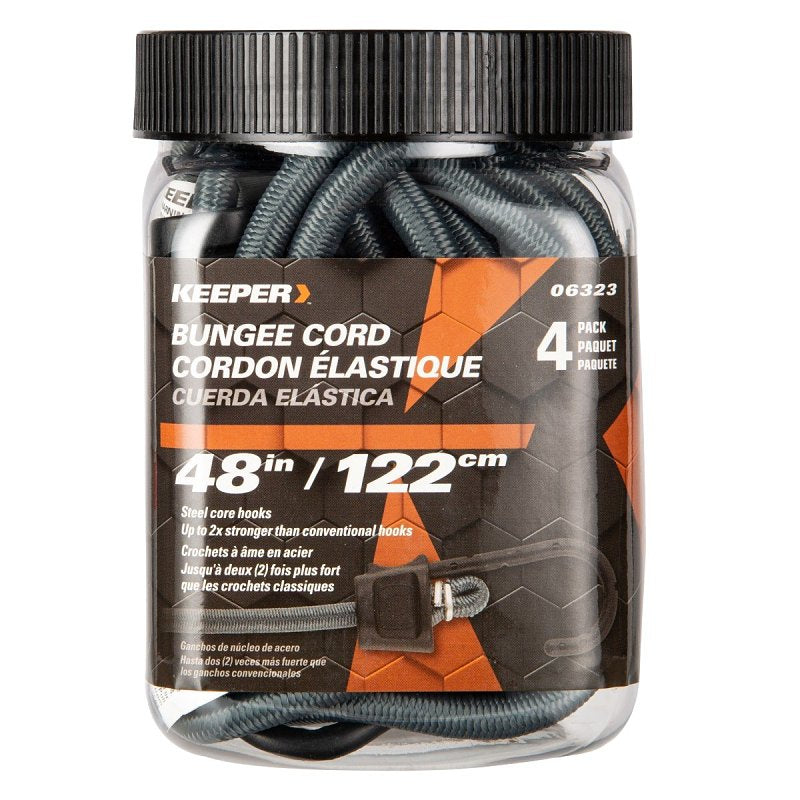 KEEPER Keeper 06323 Bungee Cord, Polypropylene End, 48 in L, Rubber, Gray, Hook End, 4/PK AUTOMOTIVE KEEPER