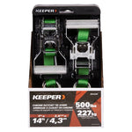 KEEPER Keeper 85426 Tie-Down, Ratchet Adjustment, 1 in W, 14 ft L, Bright Green, 500 lb Working Load, S-Hook End, 2/PK