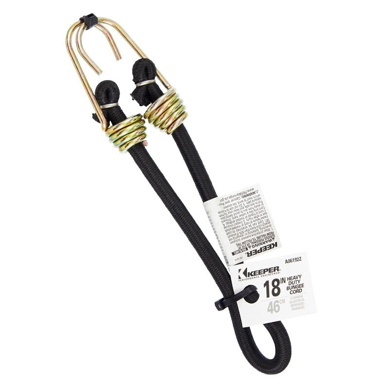 KEEPER Keeper A06192Z Bungee Cord, 0.374 in Dia, 18 in L, Rubber, Black, Hook End AUTOMOTIVE KEEPER