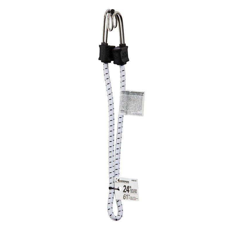 KEEPER Keeper A06274Z Bungee Cord, 0.315 in Dia, 24 in L, Rubber/Steel, Black/White, Hook End AUTOMOTIVE KEEPER