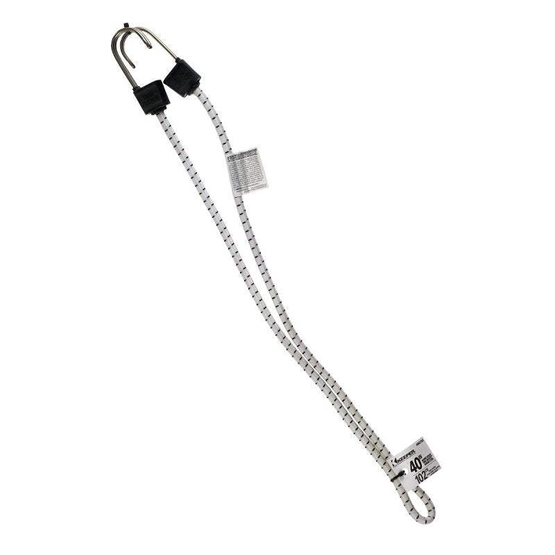 KEEPER Keeper A06278Z Bungee Cord, 0.315 in Dia, 40 in L, Rubber/Steel, Black/White, Hook End AUTOMOTIVE KEEPER