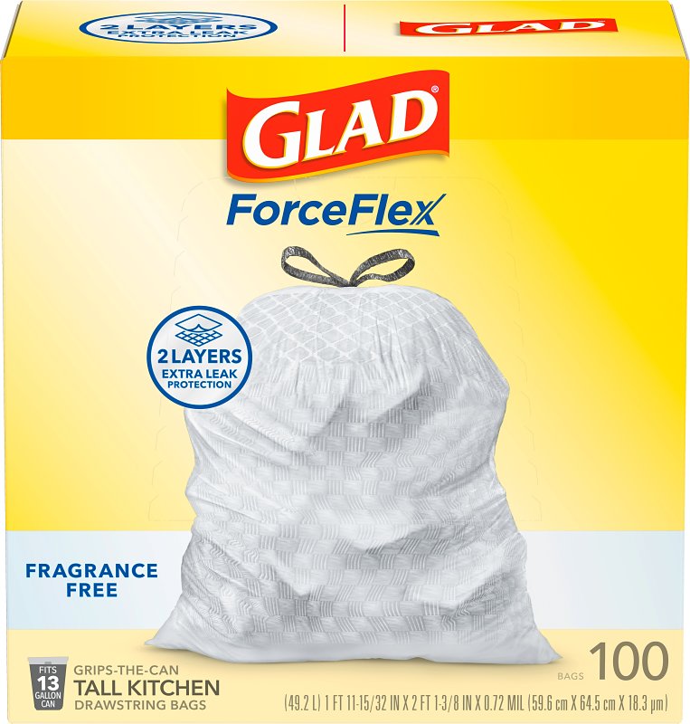 GLAD Glad ForceFlex Series 22540 Fragrance-Free Trash Bag, 13 gal, Plastic