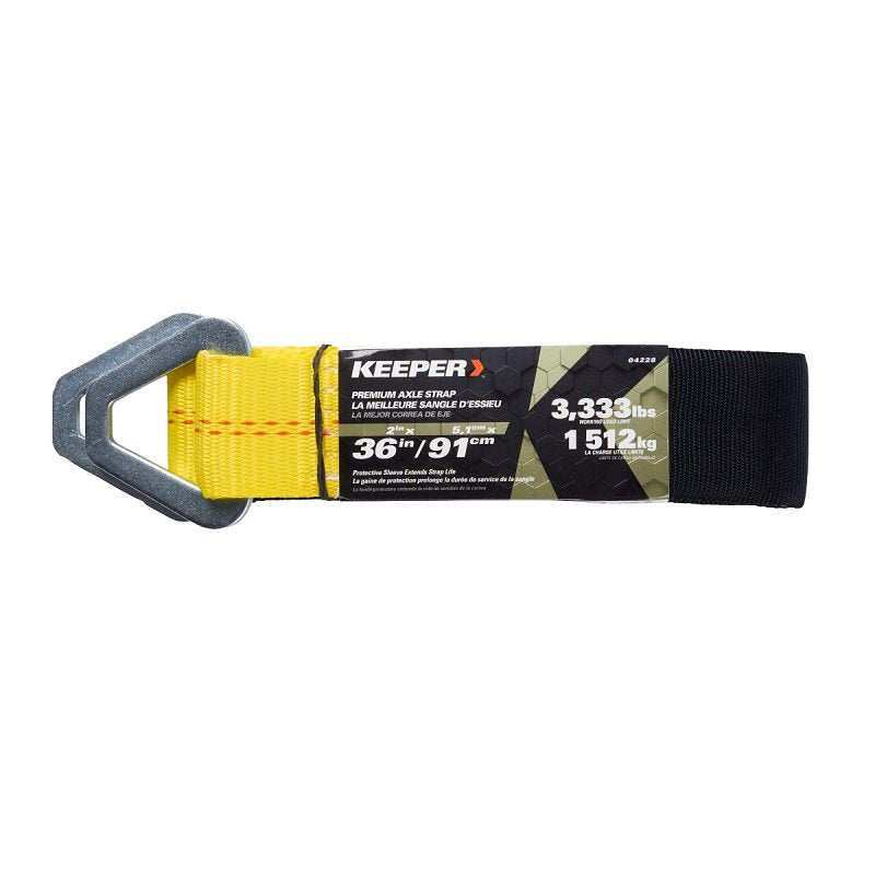 KEEPER Keeper 04228 Axle Strap with D-Ring, 2 in W, 36 in L, Polyester, Yellow, 3333 lb Working Load