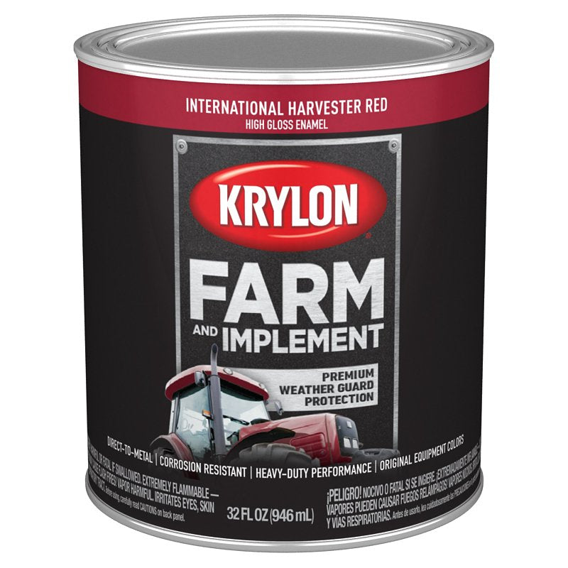 KRYLON Krylon Farm & Implement Series K02024000 Farm Equipment Paint, High-Gloss, International Harvester Red, 1 qt