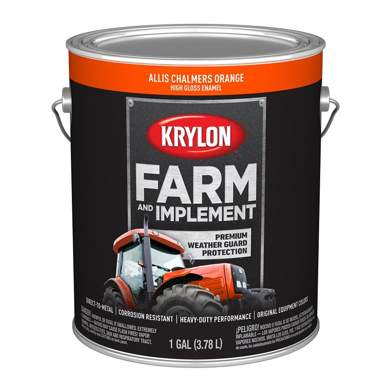 KRYLON Krylon Farm & Implement Series K01971000 Farm Equipment Paint, High-Gloss, Allis Chalmers Orange, 1 gal PAINT KRYLON