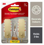 COMMAND 3M 17034BR-2ES Medium Hook, 2-Hook, Brass, Satin