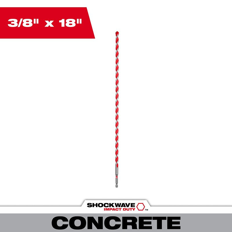 MILWAUKEE Milwaukee 48-20-9023 Hammer Drill Bit, 3/8 in Dia, 18 in OAL, Wide Flute, 3-Flat Shank TOOLS MILWAUKEE