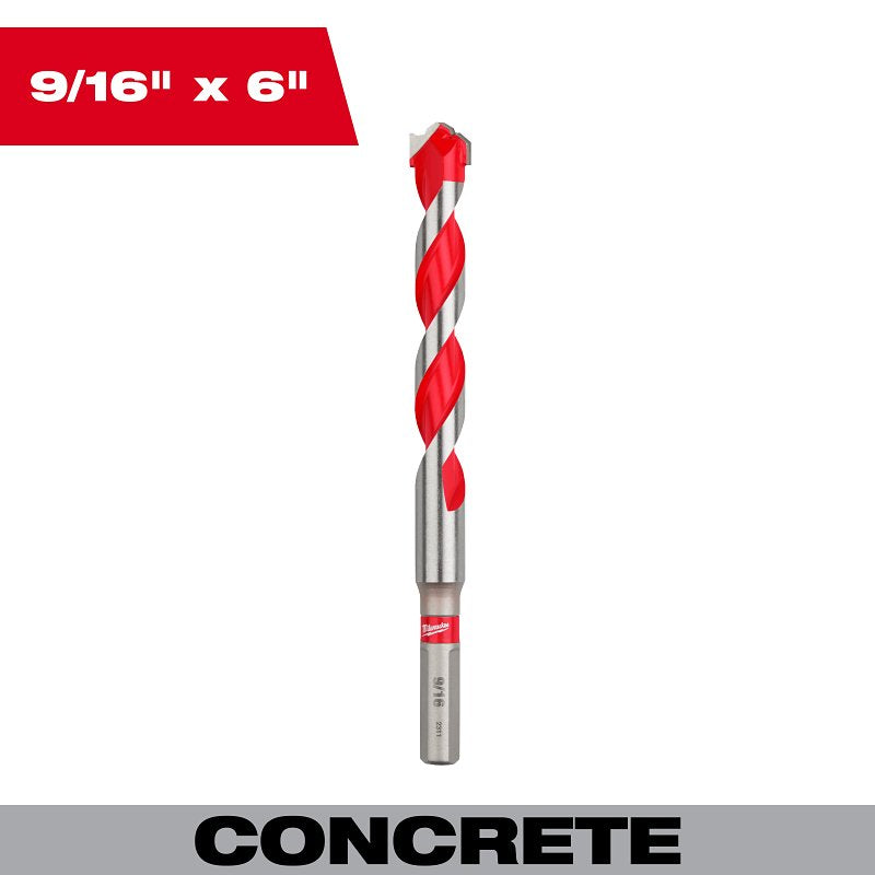 MILWAUKEE Milwaukee 48-20-9035 Hammer Drill Bit, 9/16 in Dia, 6 in OAL, 3-Flat Shank