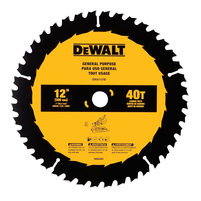 DEWALT DEWALT DWA11240 General-Purpose Circular Saw Blade, 12 in Dia, 1 in Arbor, 40-Teeth