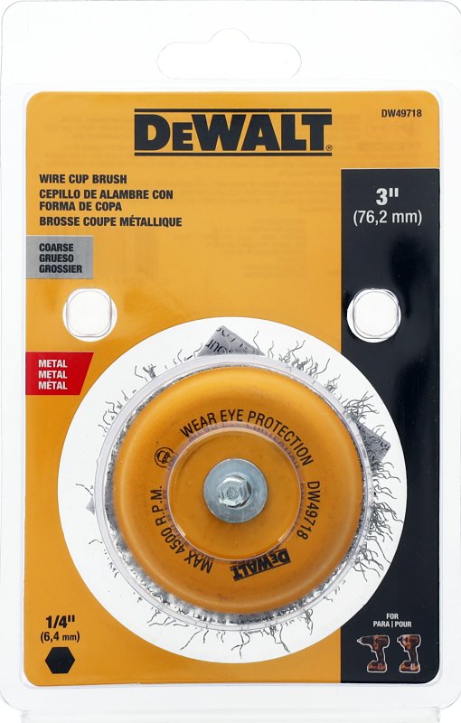 DEWALT DEWALT DW49718 Wire Cup Brush, 3 in Dia, 1/4 in Arbor/Shank, Crimped Bristle, Carbon Steel Bristle